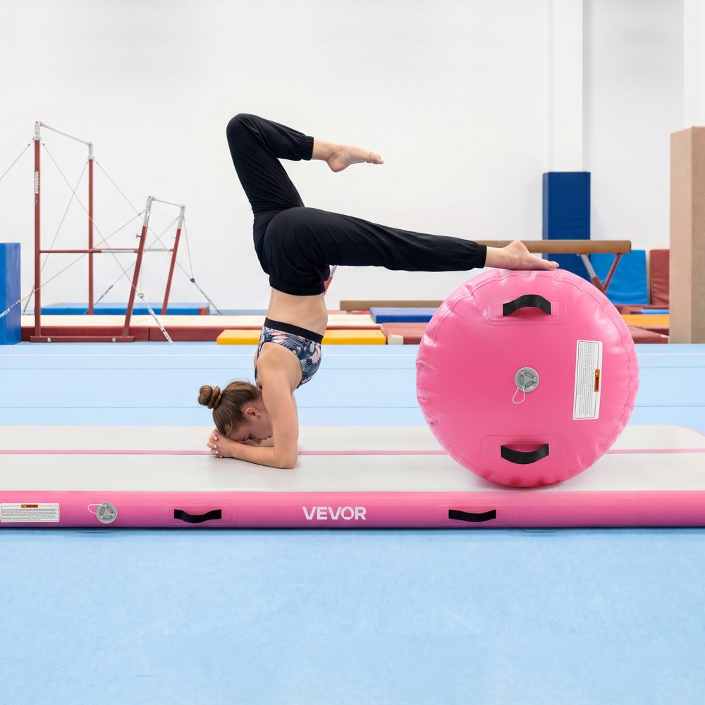 VEVOR Tappetino Gonfiabile Lunghezza 3m con Cilindro per Ginnastica Rosa con Pompa, Barile 60x100cm, Attrezzatura per Esercizio Fisico, Danza Artistica, Acrobazie, per Soggiorno, Palestra, Giardino