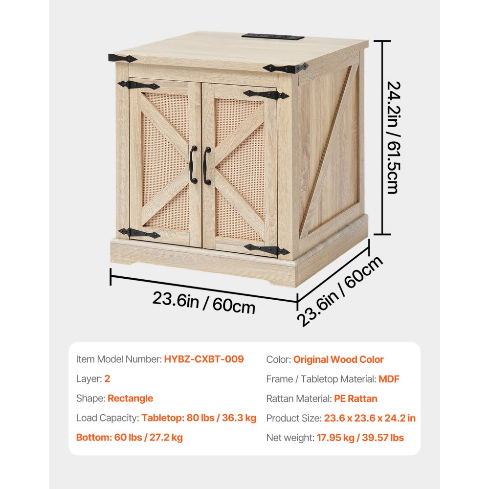 VEVOR Tavolino in Rattan, Tavolino Rettangolare in Legno di Vimini Rattan con Piano in MDF, Tavolino Moderno in Stile Boho 600 mm con Portaoggetti e Cerniere in Metallo per Soggiorno, Camera da Letto