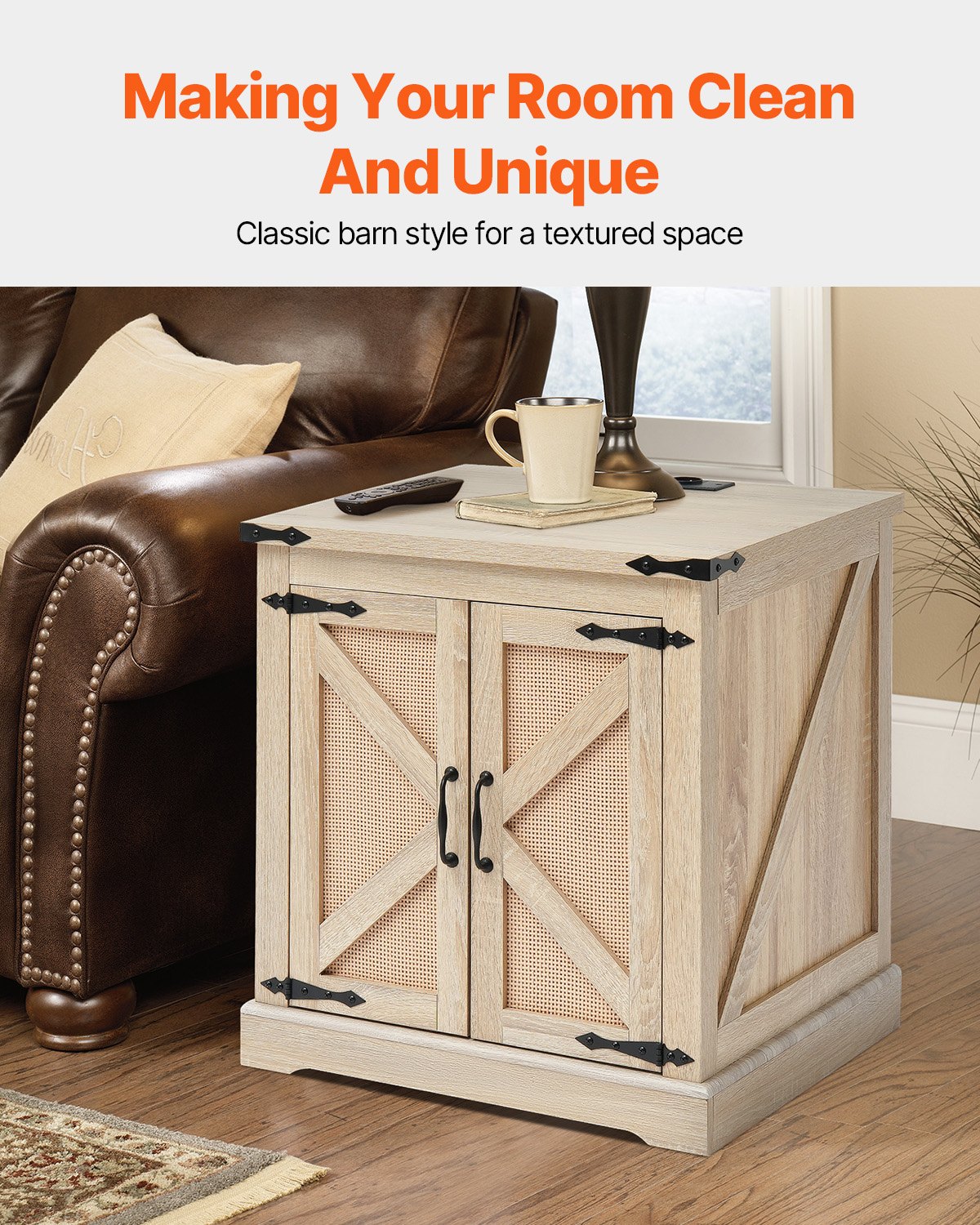 VEVOR Tavolino in Rattan, Tavolino Rettangolare in Legno di Vimini Rattan con Piano in MDF, Tavolino Moderno in Stile Boho 600 mm con Portaoggetti e Cerniere in Metallo per Soggiorno, Camera da Letto