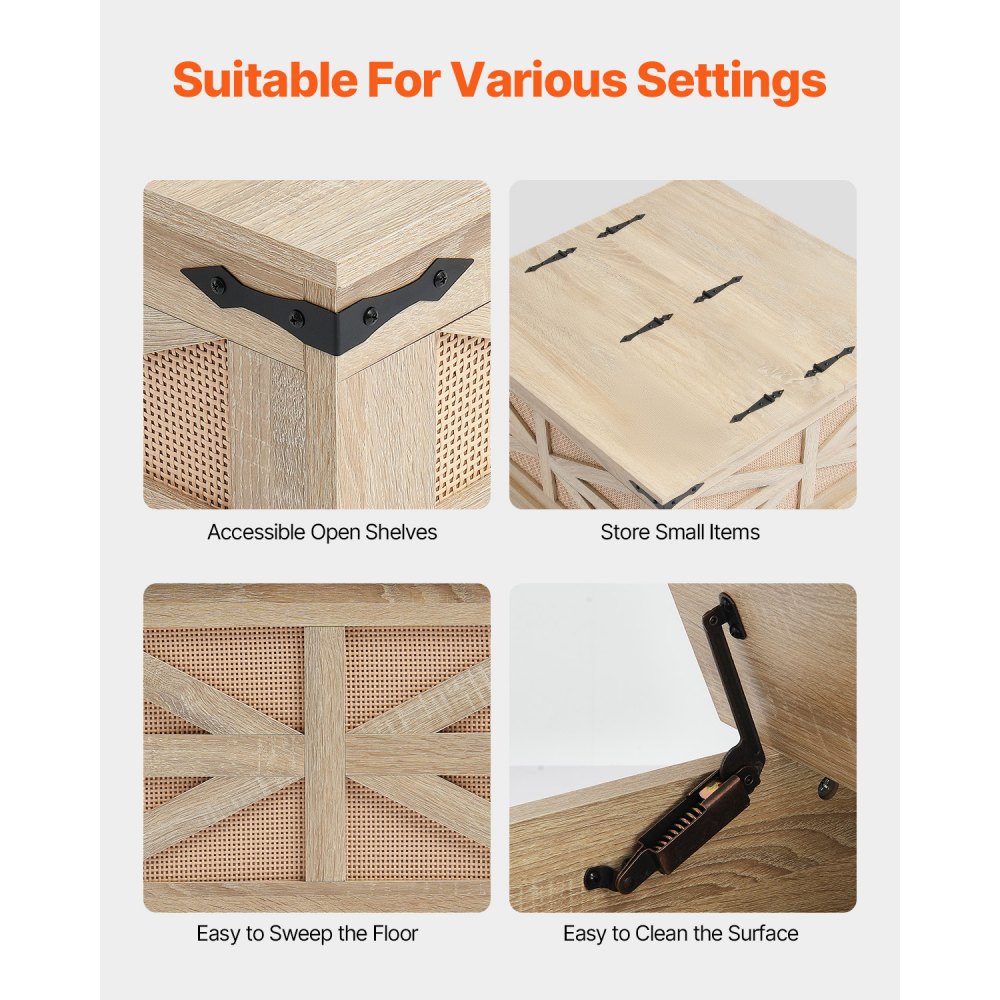 VEVOR Tavolino in Rattan Tavolino Rettangolare in Legno di Vimini Rattan PE con Piano in MDF, Tavolino Moderno in Stile Boho 32 Pollici con Portaoggetti, Mobiletto per Soggiorno, Camera da Letto