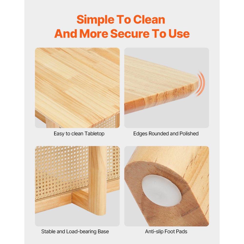 VEVOR Tavolino da Salotto Rettangolare in Rattan, Tavolo da Salotto con Piano in Legno della Gomma, Mobile Contenitore Moderno Tavolino da 120 cm, con Gambe in Legno Naturale, per Camera da Letto