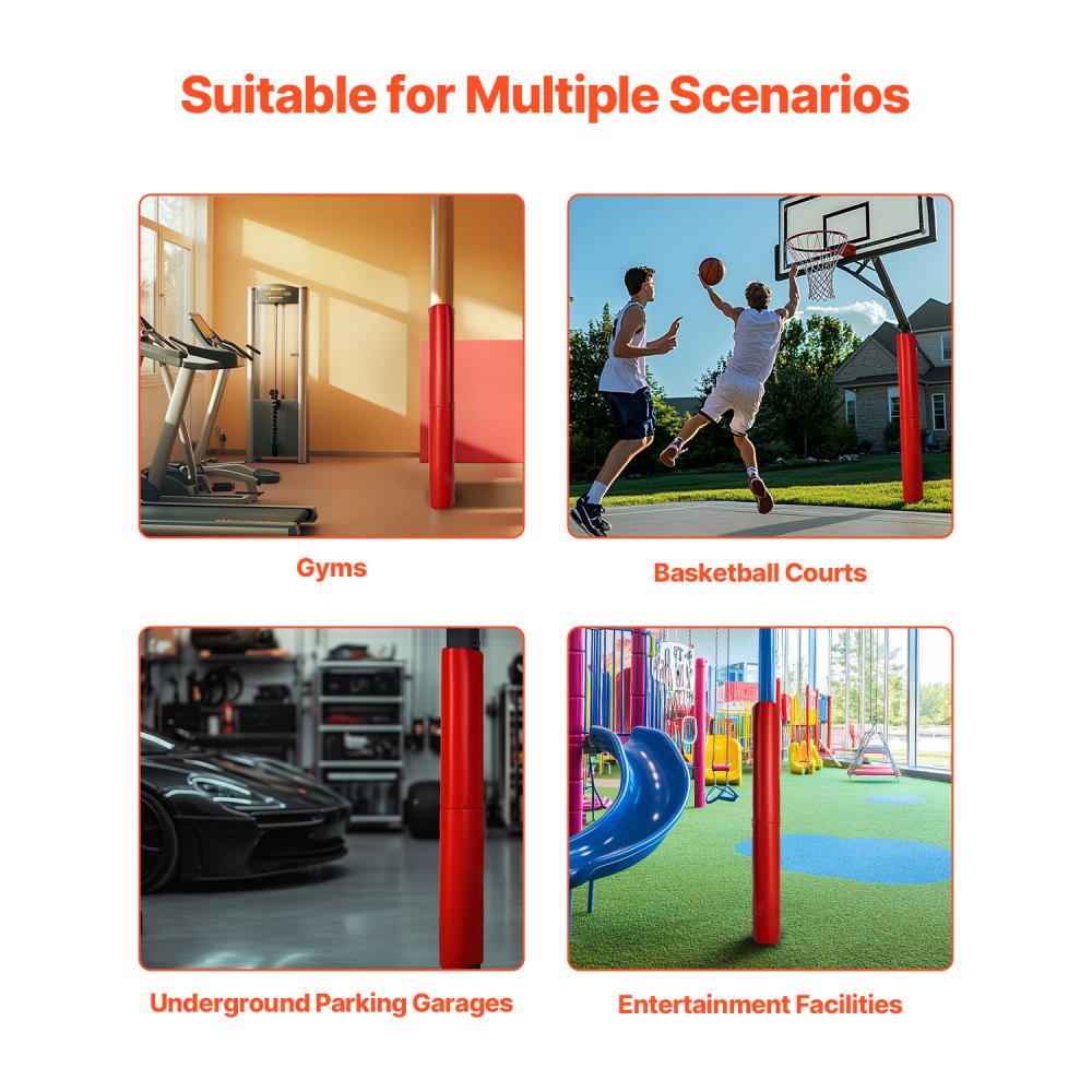 VEVOR Basketball Padding (180 cm high) Padding compatible with square poles (40 x 40 to 115 x 115 mm) and round poles (outer diameter 50-160 mm) Protective padding for garage Red