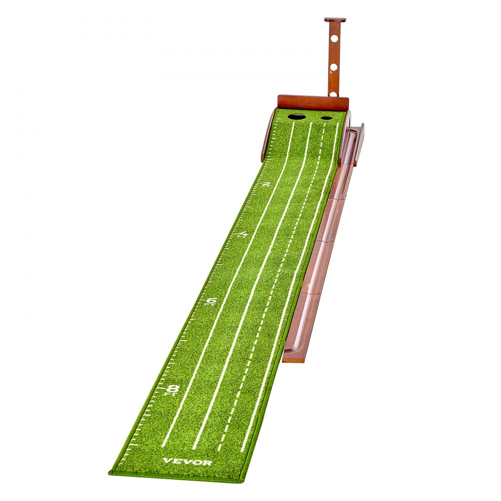 VEVOR Tappetino da Golf 2 Fori, Tappetino da Golf per Interni Esterni, Set Minigolf con Ritorno Automatico della Palla, Guida di Allineamento, Base in Legno, Attrezzatura per Allenamento Golf, Verde