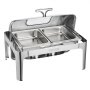 VEVOR Set di Scaldavivande 3,9 L Scaldavivande Rettangolare in Acciaio Inox, 1 Pezzo con 2 Padelle di Mezza Misura, Coperchio Visibile, Supporto Pieghevole per Padella per Acqua e Carburante, Argento