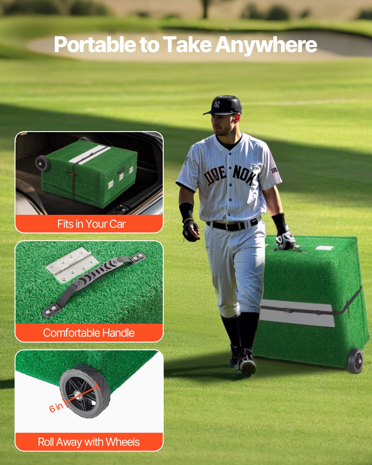 VEVOR Monte di Lancio Portatile per Baseball, 228,6 cm Aiuti per Lancio di Softball per Interni ed Esterni con Erba Sintetica Anti-Scolorimento, Gomma per Lancio, Maniglie per Trasporto, Verde