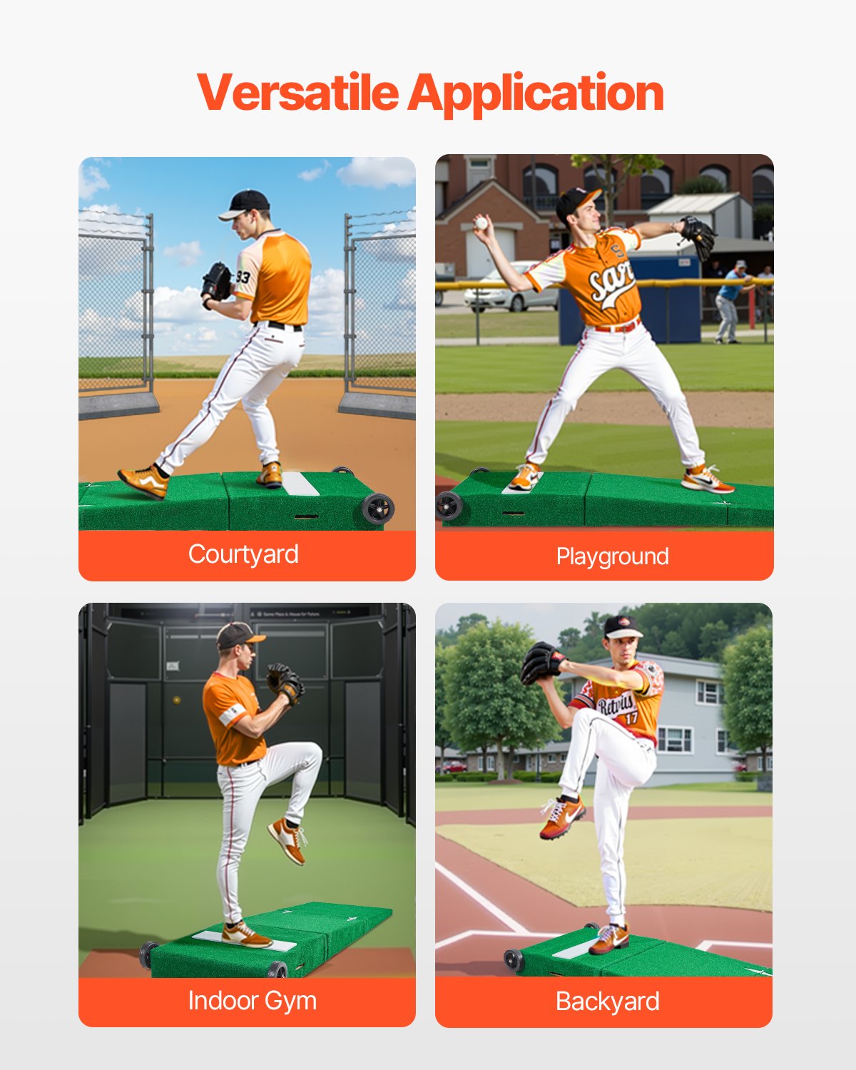 VEVOR Monte di Lancio Portatile per Baseball, 228,6 cm Aiuti per Lancio di Softball per Interni ed Esterni con Erba Sintetica Anti-Scolorimento, Gomma per Lancio, Maniglie per Trasporto, Verde