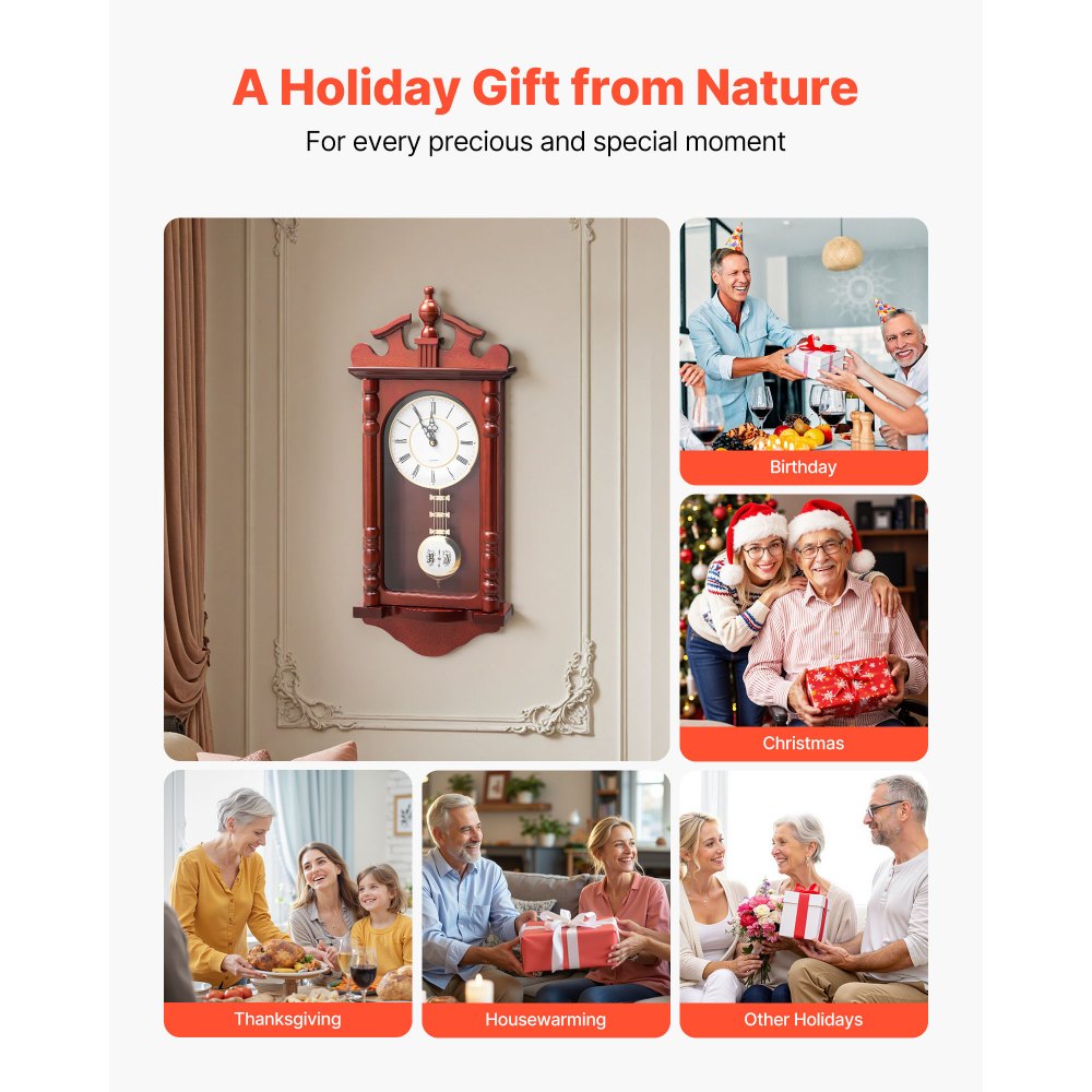 VEVOR Orologio a Pendolo 600x260x95 mm Orologio da Parete Finitura Colore Ciliegio