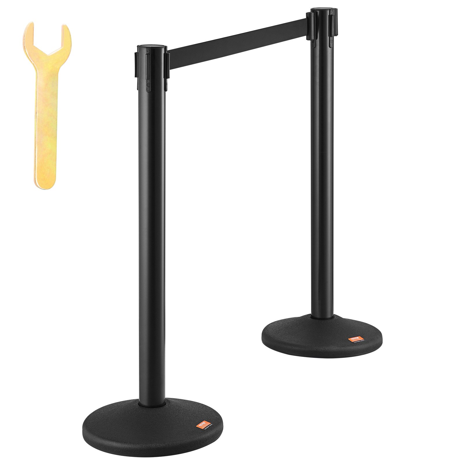VEVOR Crowd Control System Barrier Tape Barrier Post 6-piece, 2 mx 48 mm Black Retractable Belt, Crowd Control System Barrier Posts Suitable for airports, trade fairs, competition venues, etc.