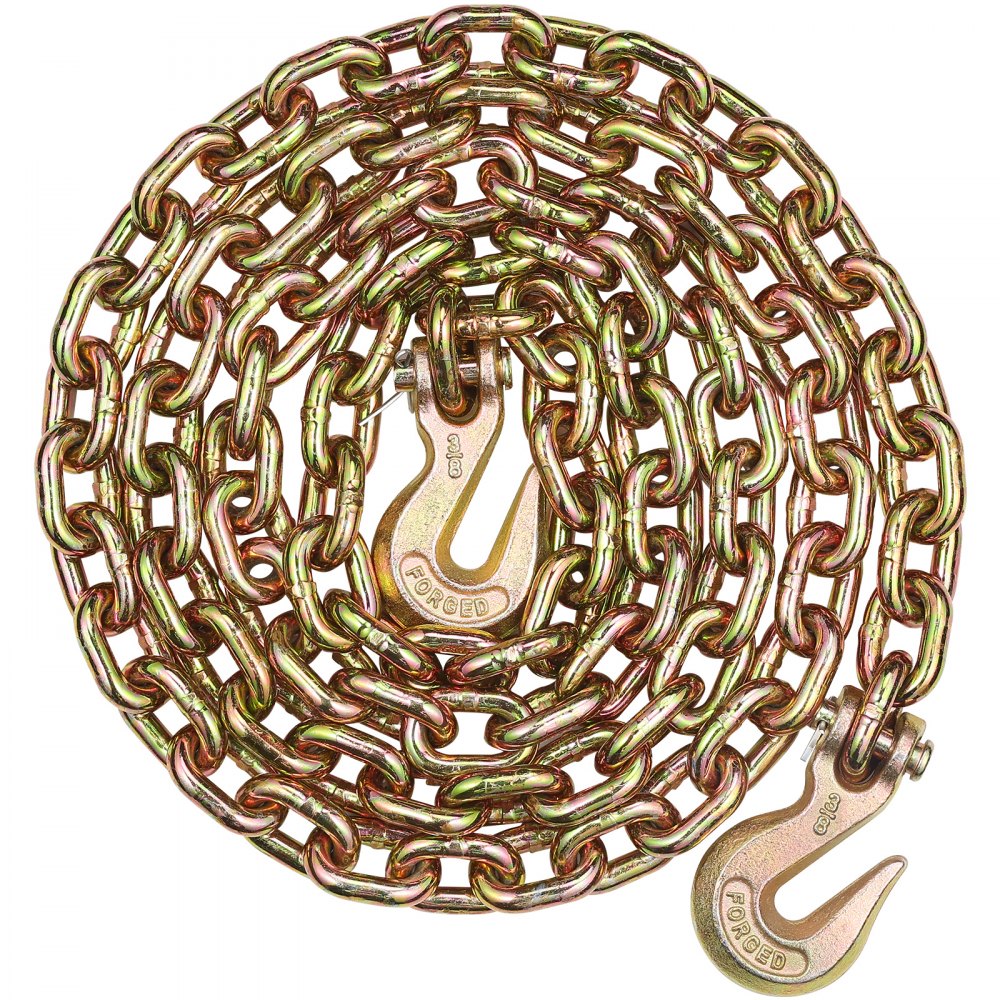 VEVOR Catena a maglie da traino con ganci a forcella, catena da trasporto G80 10 mm x 316 cm, capacità di carico della catena per tronchi 3,22 tonnellate, per fissaggio attrezzature carro attrezzi