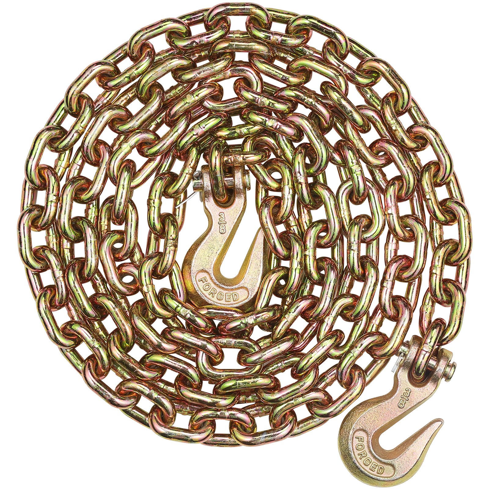 VEVOR Catena a maglie da traino con ganci a forcella, catena da trasporto G80 10 mm x 316 cm, capacità di carico della catena per tronchi 3,22 tonnellate, per fissaggio attrezzature carro attrezzi