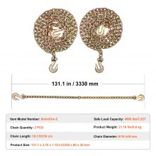 VEVOR Catena di traino con ganci a forcella Confezione da 2 catene di trasporto G80 8 mm x 316 cm, carico catena per tronchi 2,22 tonnellate, per il fissaggio di attrezzature per carro attrezzi