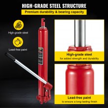 VEVOR Cric idraulico a pistone lungo, capacità 8 tonnellate, con pompa a pistone singolo e base a forcella, raccoglitrice manuale di ciliegie con maniglia, paranco di sollevamento motore, rosso
