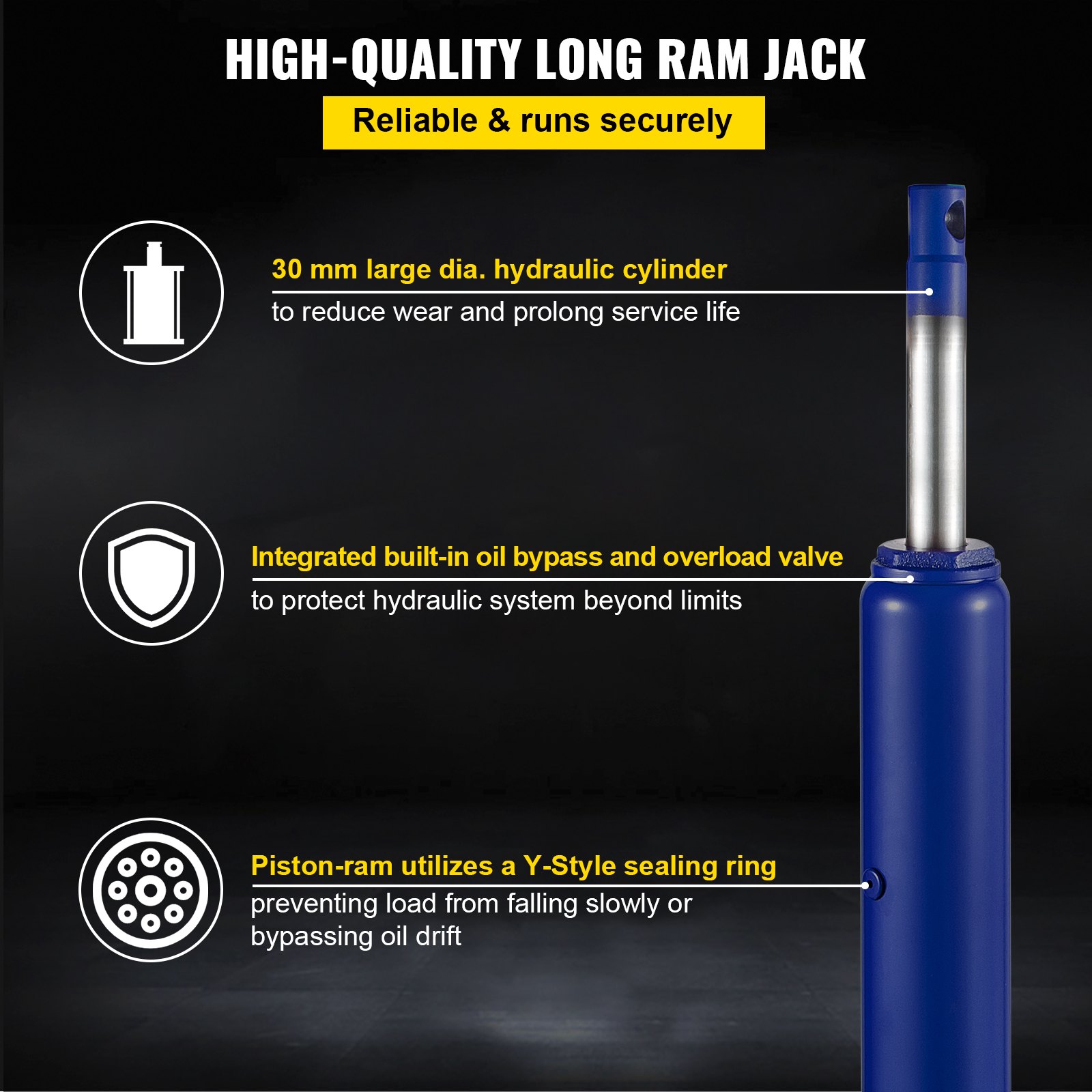 VEVOR Hydraulic Long Ram Jack, 8 t Capacity, with Single Piston Pump and Clevis Base, Manual Aerial Work Platform Jack with Handle, for Garage/Shop Cranes, Engine Lift, Blue