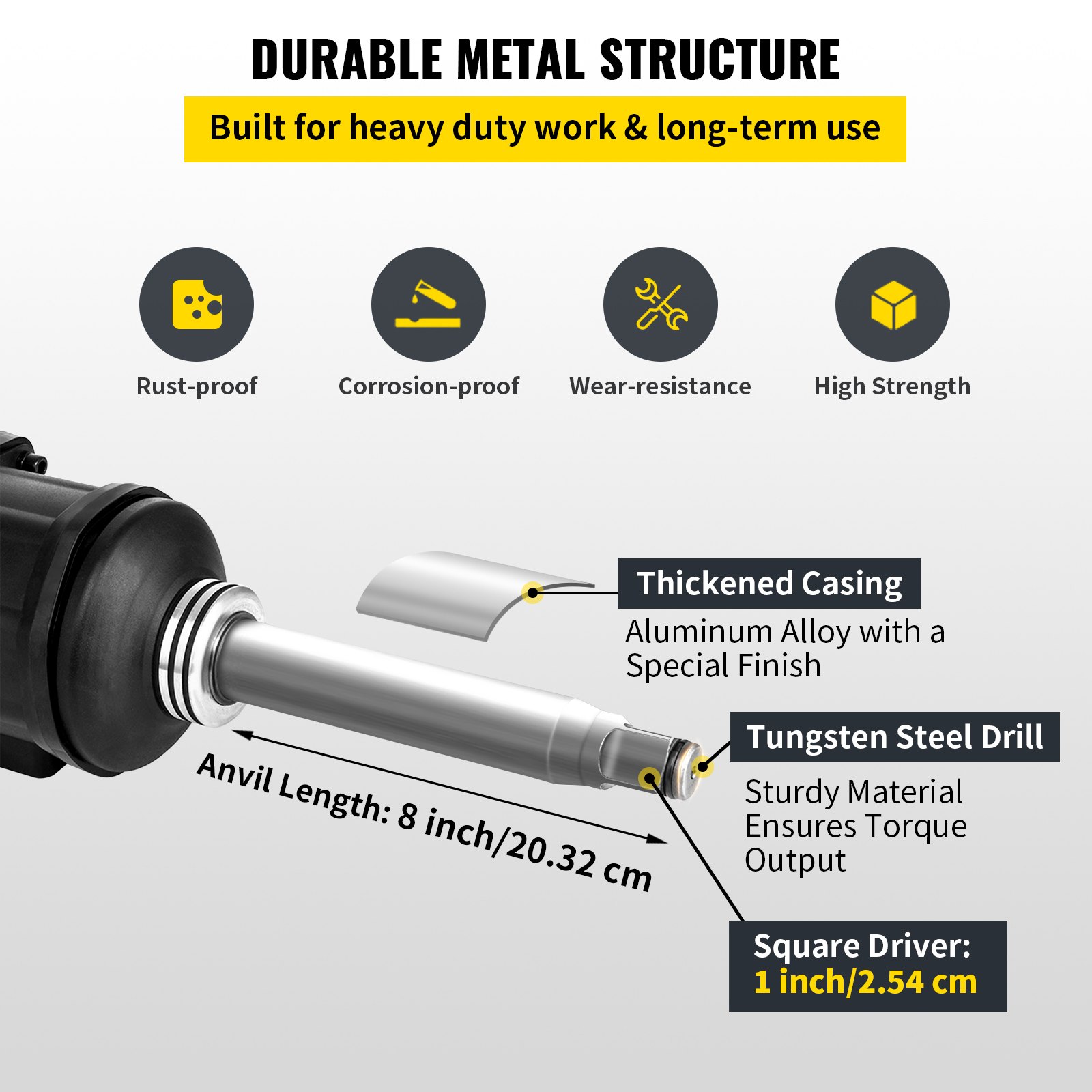 VEVOR Avvitatore Pneumatico da 1 "con Martello Pneumatico a Becchi Lunghi 5800 NM Velocità a Vuoto 3400 rpm Ingresso d'Aria 1/2 "NPT Ampiamente Utilizzata su Camion, Pneumatici e Attrezzature Pesanti