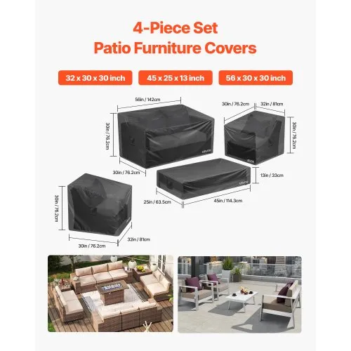 Set 4 Coperture Per Mobili Da Terrazzo In Tessuto Oxford 420D, Impermeabile E Antivento, VEVOR Nero