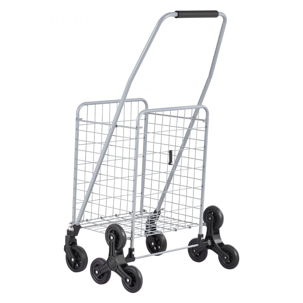 VEVOR Carrello della Spesa per Salire Scale da 45 L con Ruote Girevoli a 360°, Carrello Multiuso per Salire Scale con Tre Ruote, Carrello per Scale, Pieghevole e Leggero per Bucato in Viaggio, Argento