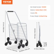 VEVOR Carrello per Salire Scale 45 L Carrello della Spesa Pieghevole con Ruote