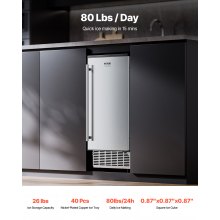 VEVOR Sottobanco Macchina per Ghiaccio Integrata 36,28 kg/Giorno in Acciaio Inox