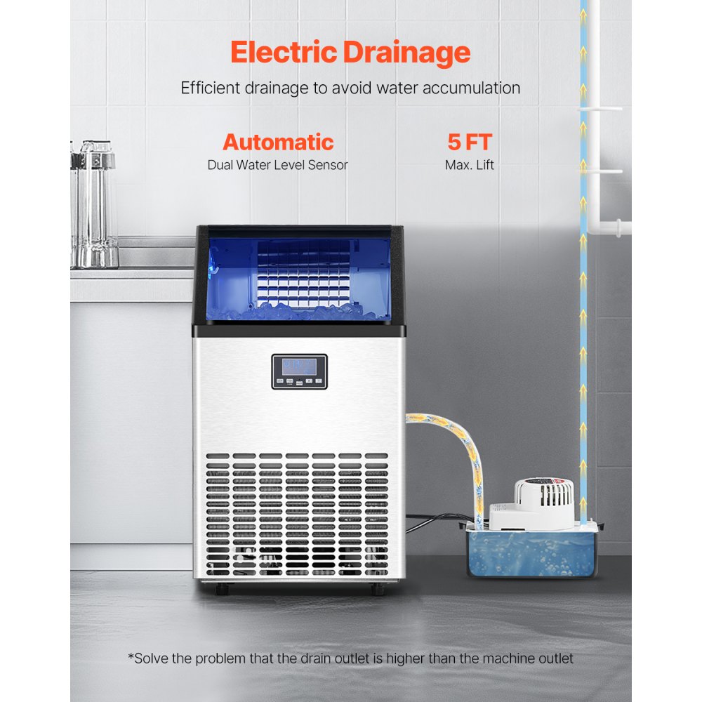 VEVOR Commercial Ice Machine (45 kg/day) with 15 kg storage capacity & drain pump, 45 ice cubes in 15 minutes, LED digital display, self-cleaning ice machine for bar, office, restaurant