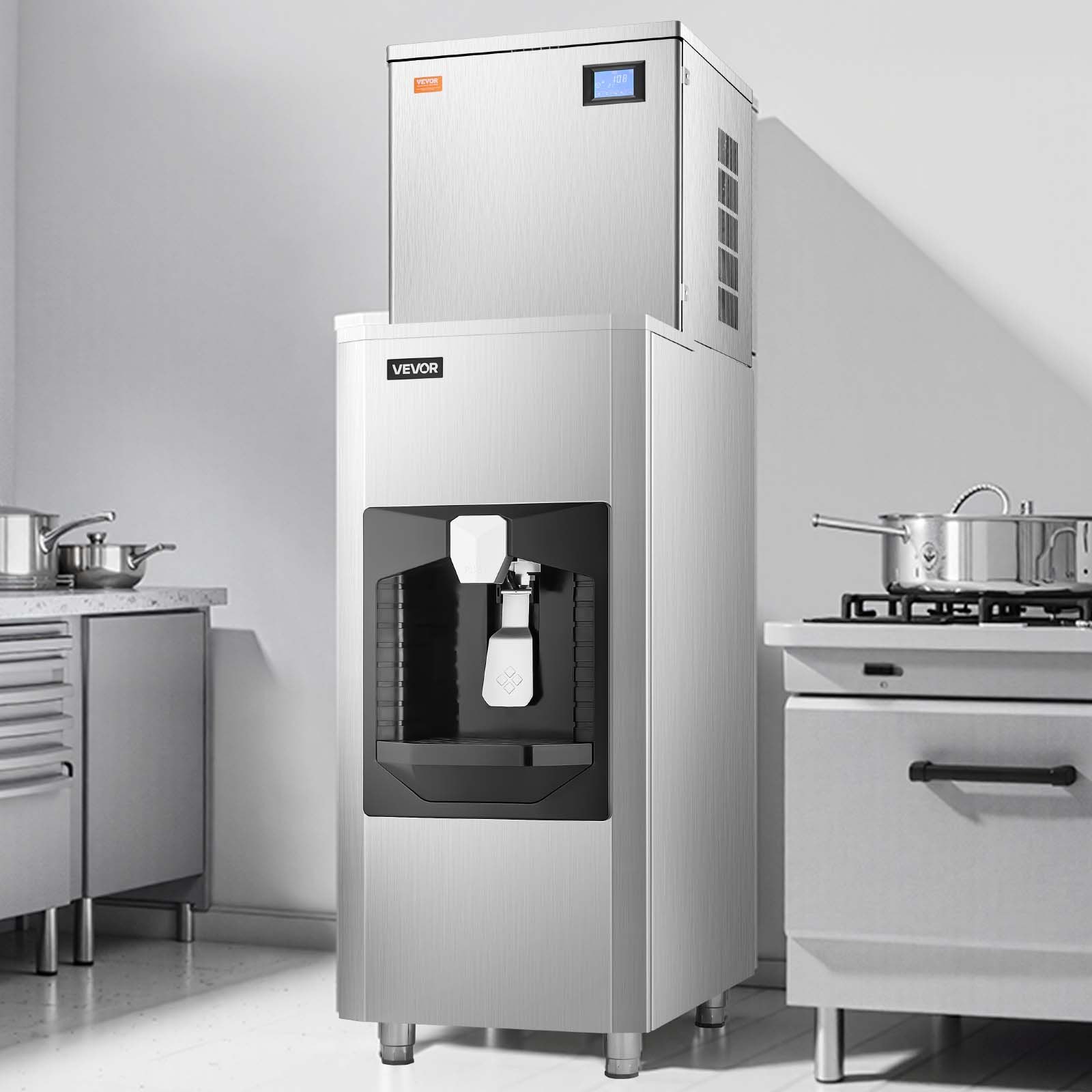 VEVOR commercial ice maker, 200 kg/day, large 80 kg ice storage container & automatic ice dispensing (9 kg/min), self-cleaning ice machine with touchscreen for bar, café, restaurant