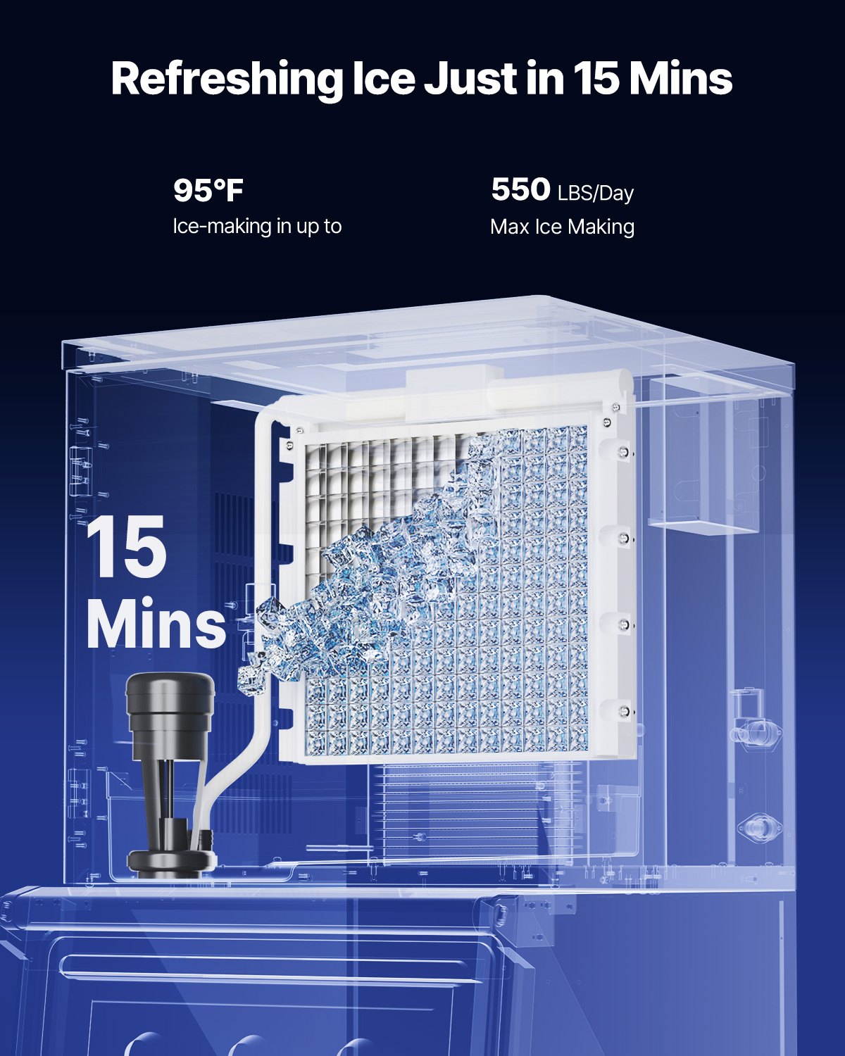 VEVOR Macchina per Ghiaccio Produttività ca. 249,5 kg/24 h, con Contenitore di Stoccaggio da 136 kg, Macchina per Ghiaccio Autopulente Schermo a Tocco per Bar, Caffetteria, Ristorante