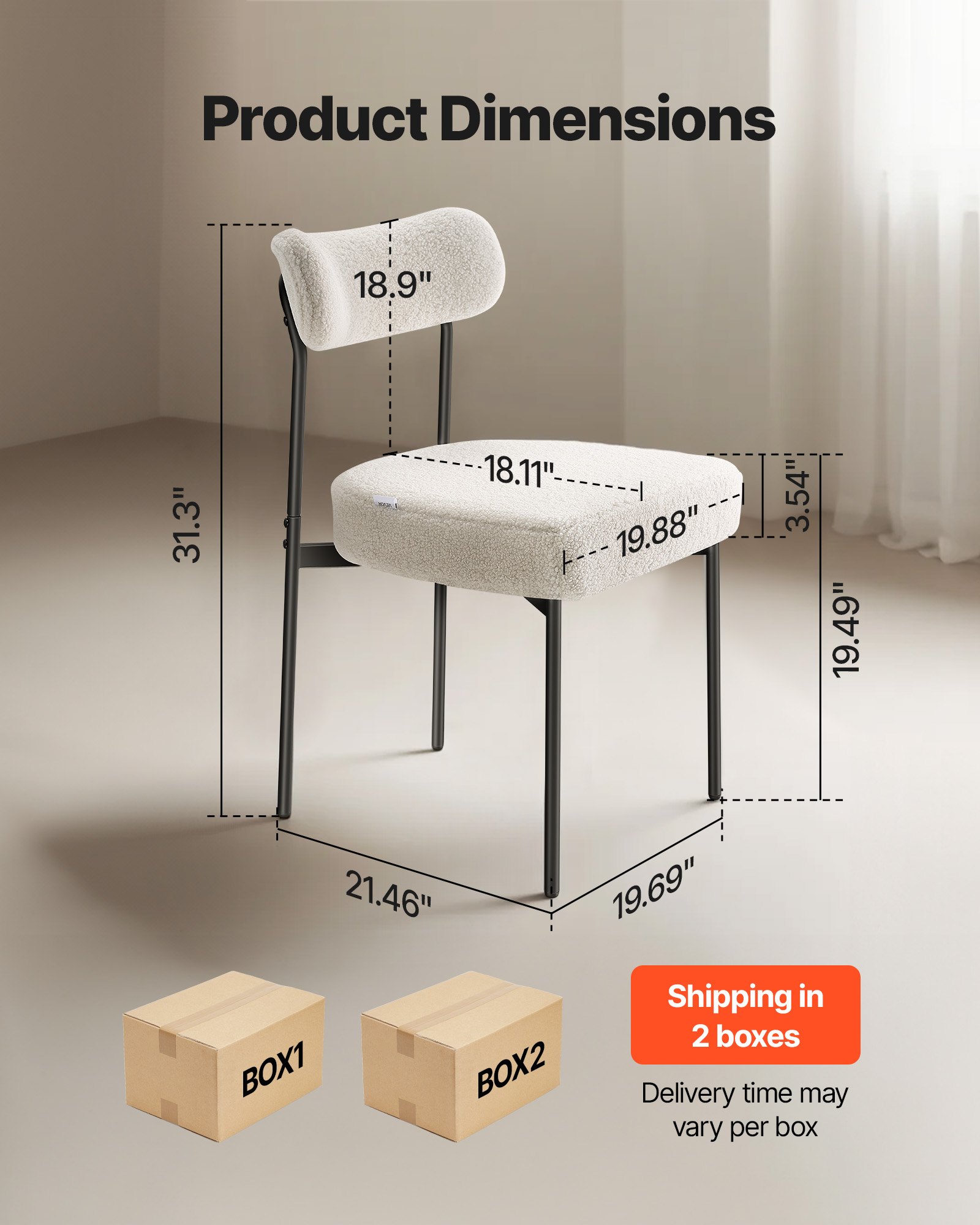 VEVOR Set di 6 Sedie da Pranzo con Schienale, Sedie Laterali Imbottite in Spugna per Tavoli da Pranzo da Cucina Salvaspazio con Gambe in Metallo, da Salotto, Soggiorno, Ristorante, Bianco