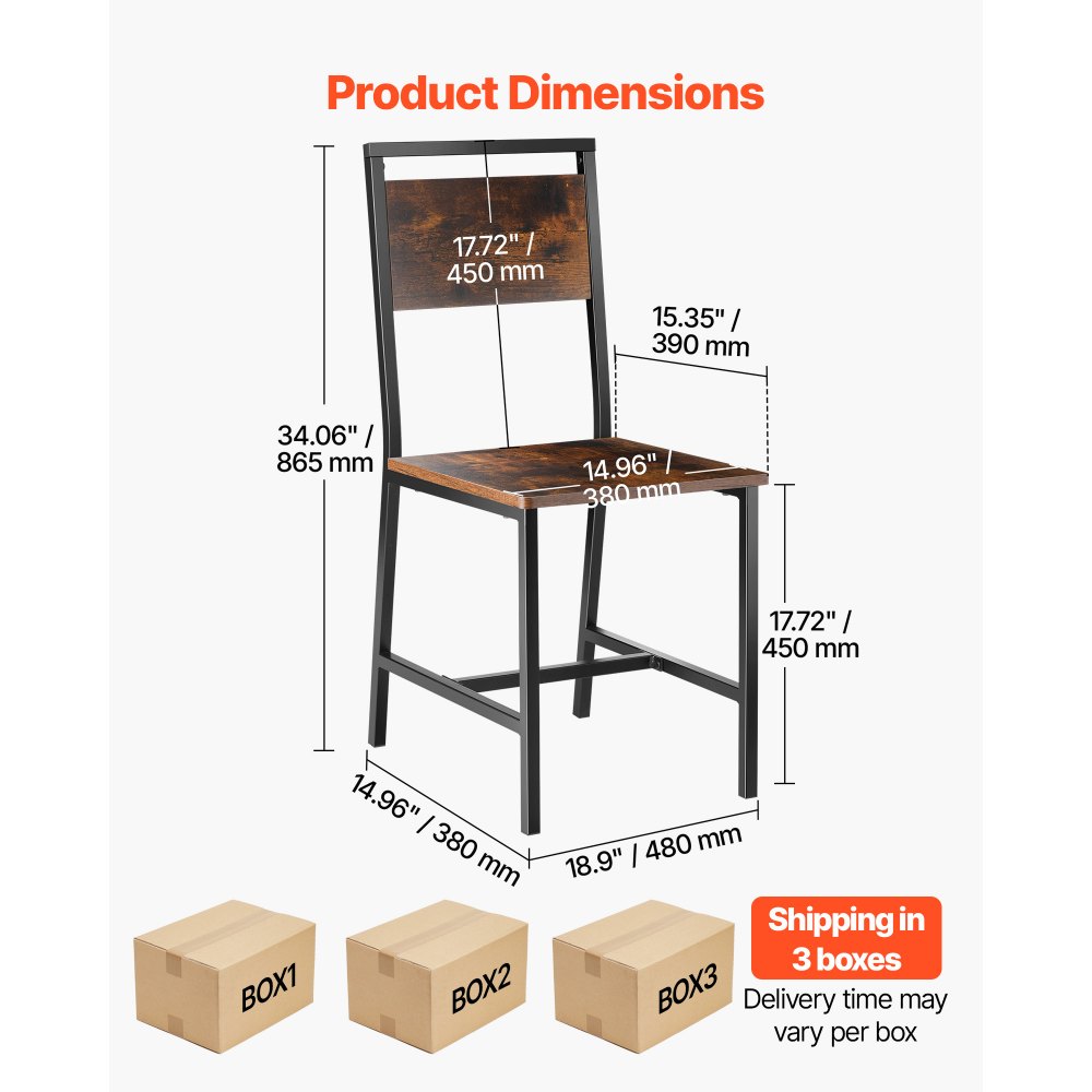 VEVOR Set di 6 Sedie da Pranzo Telaio in Legno con Schienale in Metallo, Set di Sedie Laterali per Sala da Pranzo, Cucina, Salotto, Mobili di Stile da Fattoria per Cucina Soggiorno, Marrone Rustico
