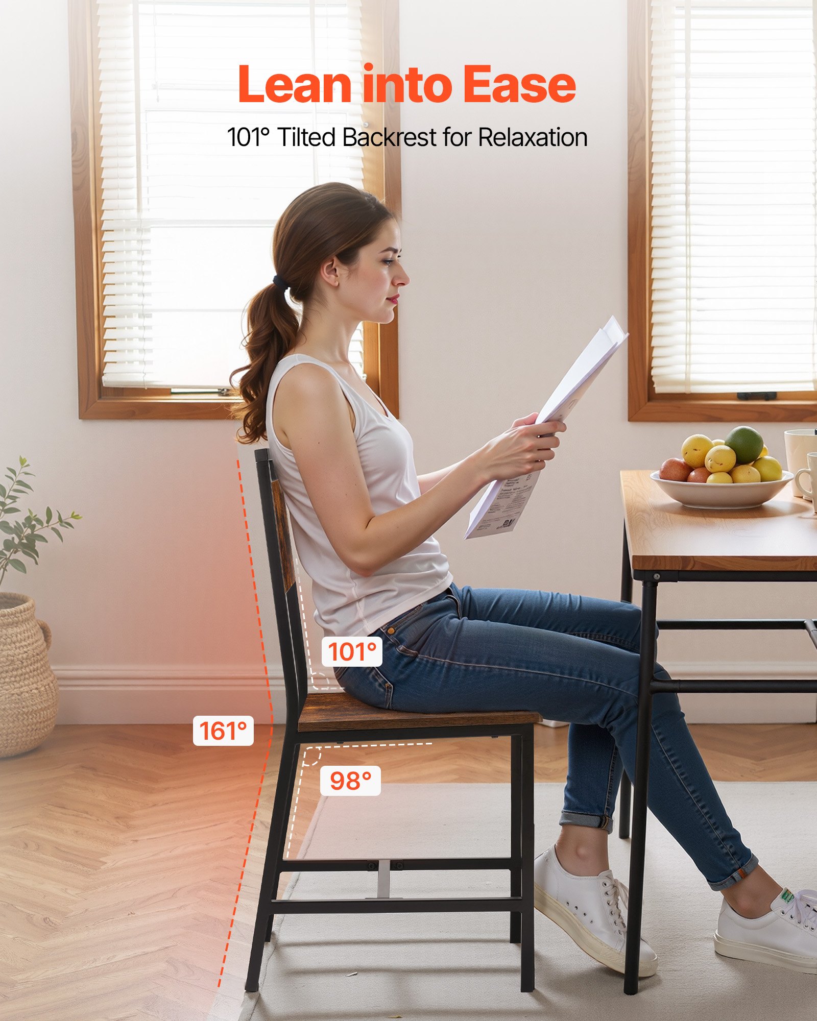 VEVOR Set di 6 Sedie da Pranzo Telaio in Legno con Schienale in Metallo, Set di Sedie Laterali per Sala da Pranzo, Cucina, Salotto, Mobili di Stile da Fattoria per Cucina Soggiorno, Marrone Rustico