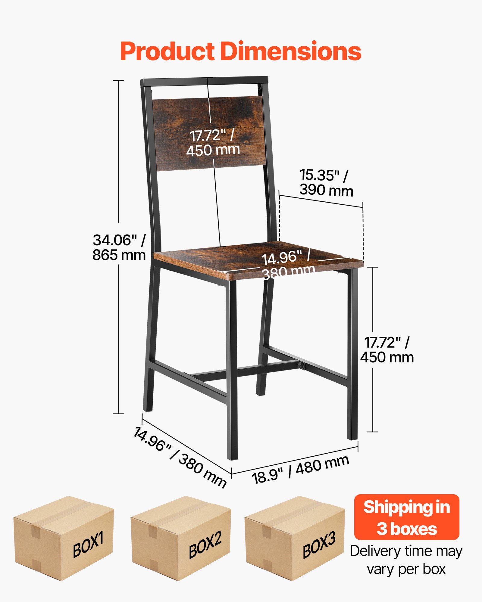 VEVOR Set di 6 Sedie da Pranzo Telaio in Legno con Schienale in Metallo, Set di Sedie Laterali per Sala da Pranzo, Cucina, Salotto, Mobili di Stile da Fattoria per Cucina Soggiorno, Marrone Rustico