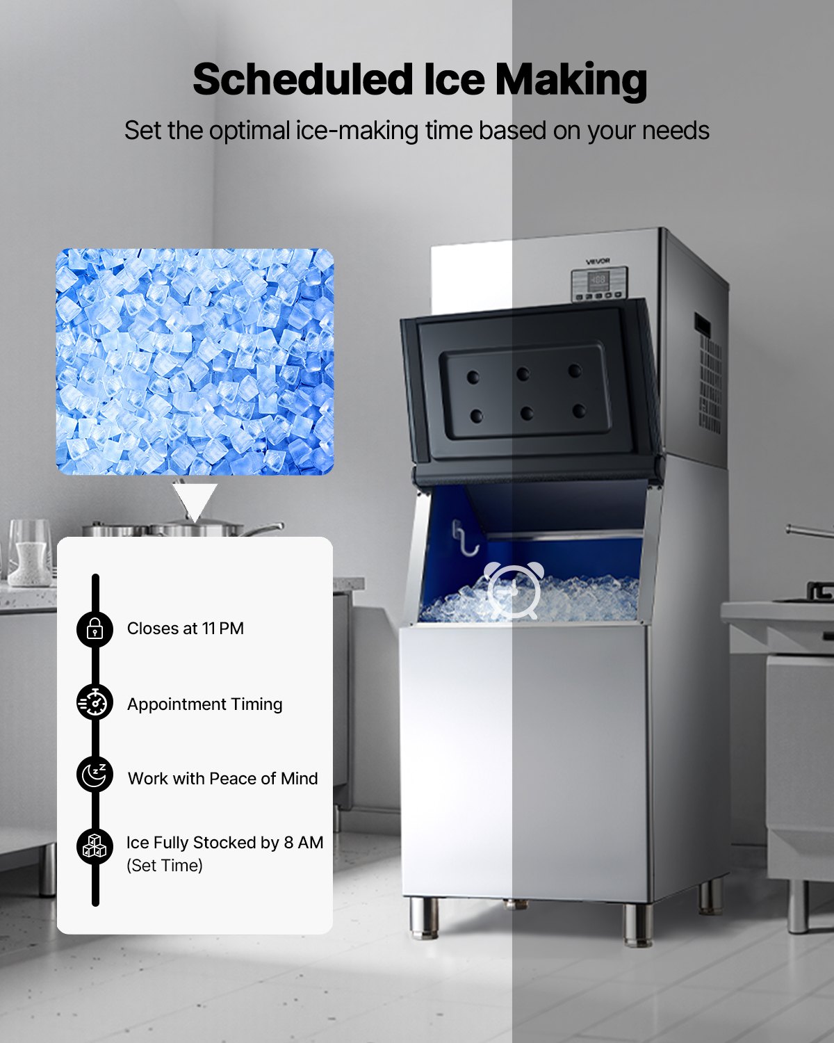 VEVOR Macchina per il Ghiaccio Commerciale, Macchina Autopulente per il Ghiaccio da 181 kg 24 Ore con Contenitore di Stoccaggio in Acciaio Inox da 136 kg, con Touchscreen per Bar, Caffetteria