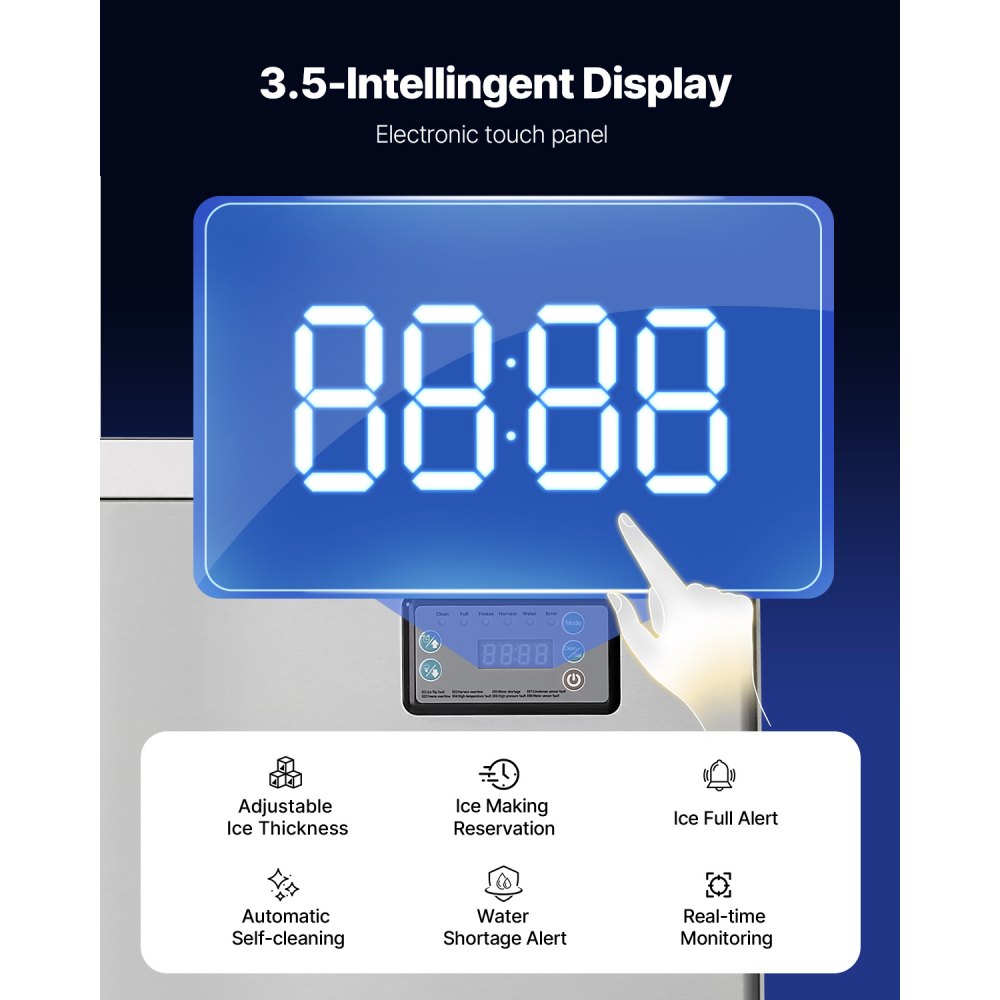 VEVOR Macchina per Ghiaccio Commerciale, Macchina per Cubetti di Ghiaccio da 204 kg Autopulente con Contenitore di Stoccaggio in Acciaio Inox da 113 kg, Touchscreen per Bar, Caffetteria, Ristorante