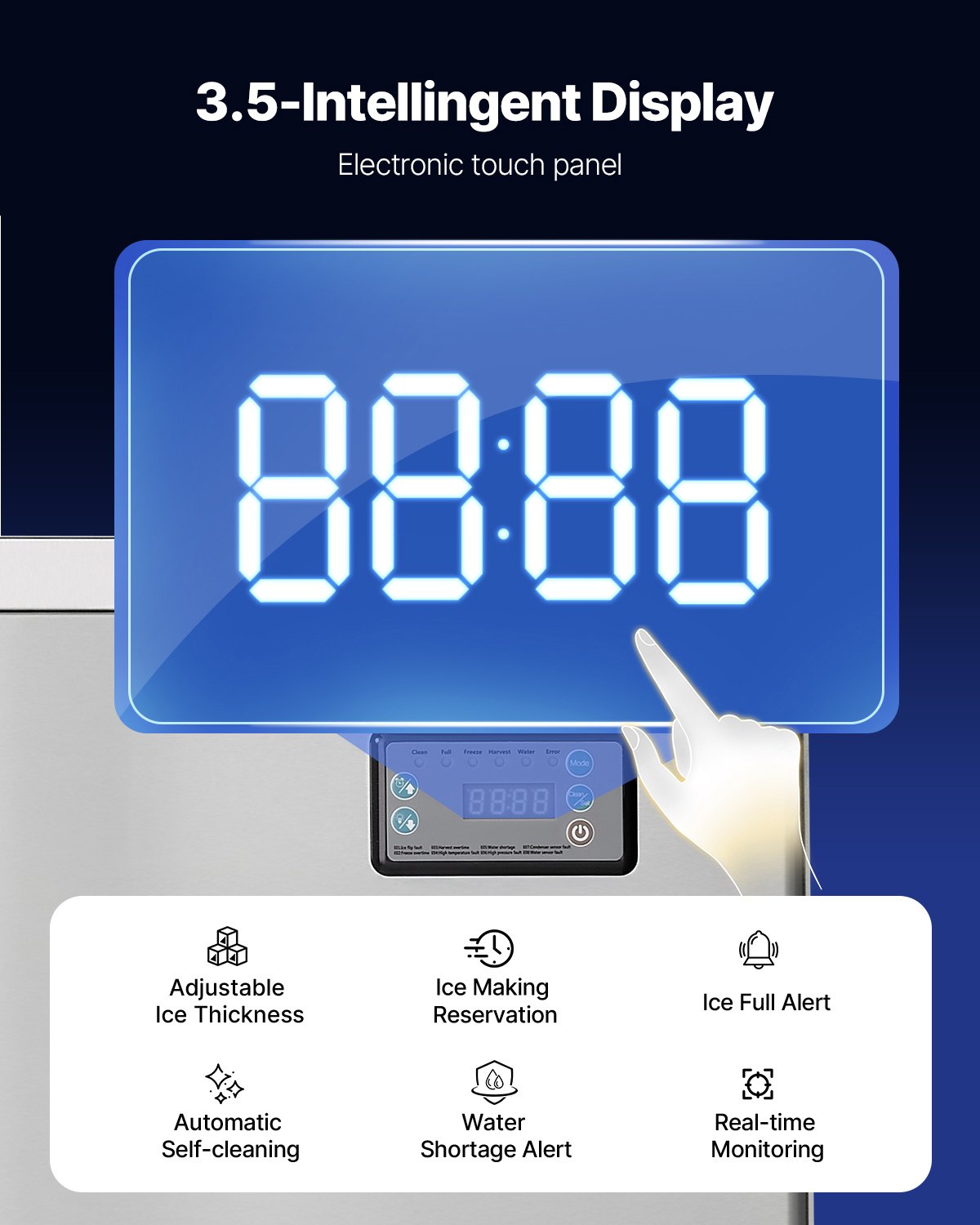 VEVOR Macchina per Ghiaccio Commerciale, Macchina per Cubetti di Ghiaccio da 204 kg Autopulente con Contenitore di Stoccaggio in Acciaio Inox da 113 kg, Touchscreen per Bar, Caffetteria, Ristorante