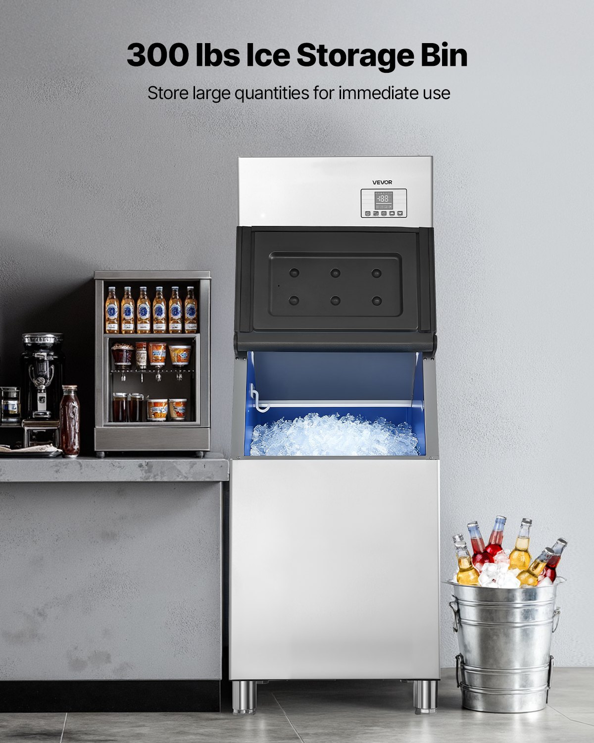 VEVOR Macchina per il Ghiaccio Commerciale, Macchina Autopulente per il Ghiaccio da 250 kg 24 Ore con Contenitore di Stoccaggio in Acciaio Inox da 136 kg, con Touchscreen per Bar, Caffetteria