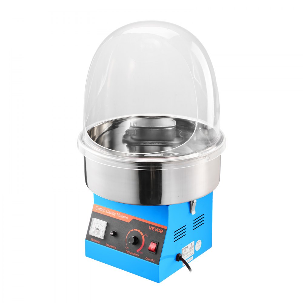 VEVOR Macchina Elettrica per Zucchero Filato 1000 W con Coperchio, Macchina per Zucchero Filato Commerciale con Ciotola in Acciaio Inox per Carnevale, Compleanno, Feste, Blu