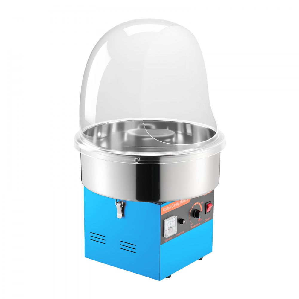 VEVOR Macchina per Zucchero Filato Elettrica 1000 W da Banco con Coperchio, Ciotola in Acciaio Inox Cucchiaio per Zucchero, Macchina Elettrica per Zucchero Filato per Carnevale, Feste, Blu