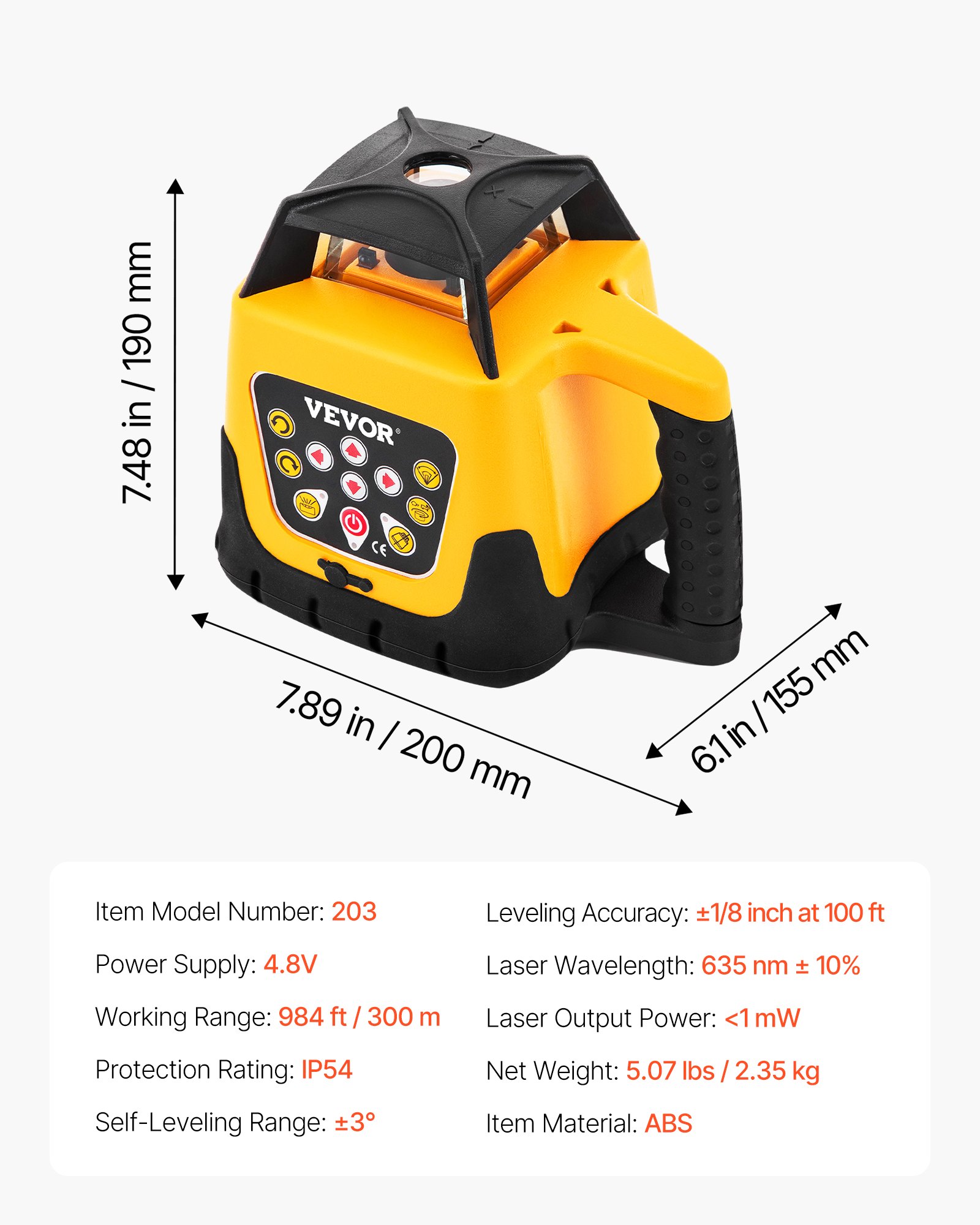 VEVOR Kit Livella Laser Rotante Raggio Rosso, Kit di Livella Laser Rotante con Treppiede, Portata max. 300 m, Pendenza Regolabile, Angolo Scansione Flessibile, Telecomando Custodia per Trasporto