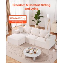 VEVOR Divano Modulare Angolare a Forma L Carico 545kg Lunghezza 265cm Beige