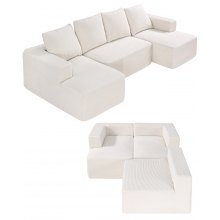 VEVOR Divano Modulare Angolare a Forma U Carico 545kg Lunghezza 256cm Beige
