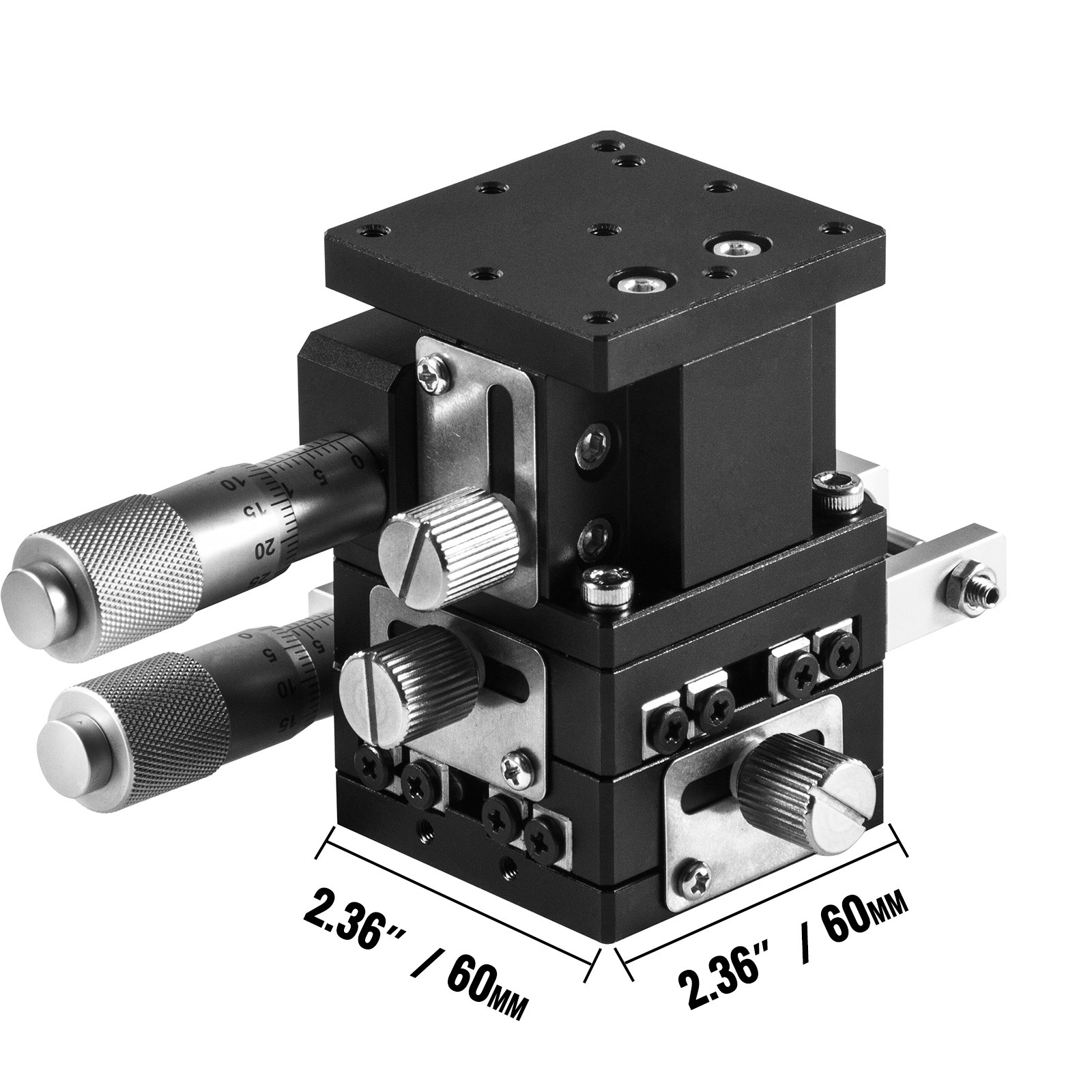 VEVOR Piattaforma di Rifilatura Manuale, 60x60mm Tavolino Lineare a 3 Assi XYZ Regolabile, 3 Assi XYZ Rifilatura Piattaforma Manuale Lineare, Tavolino Ottico Precisione a 3 Assi in Lega di Alluminio