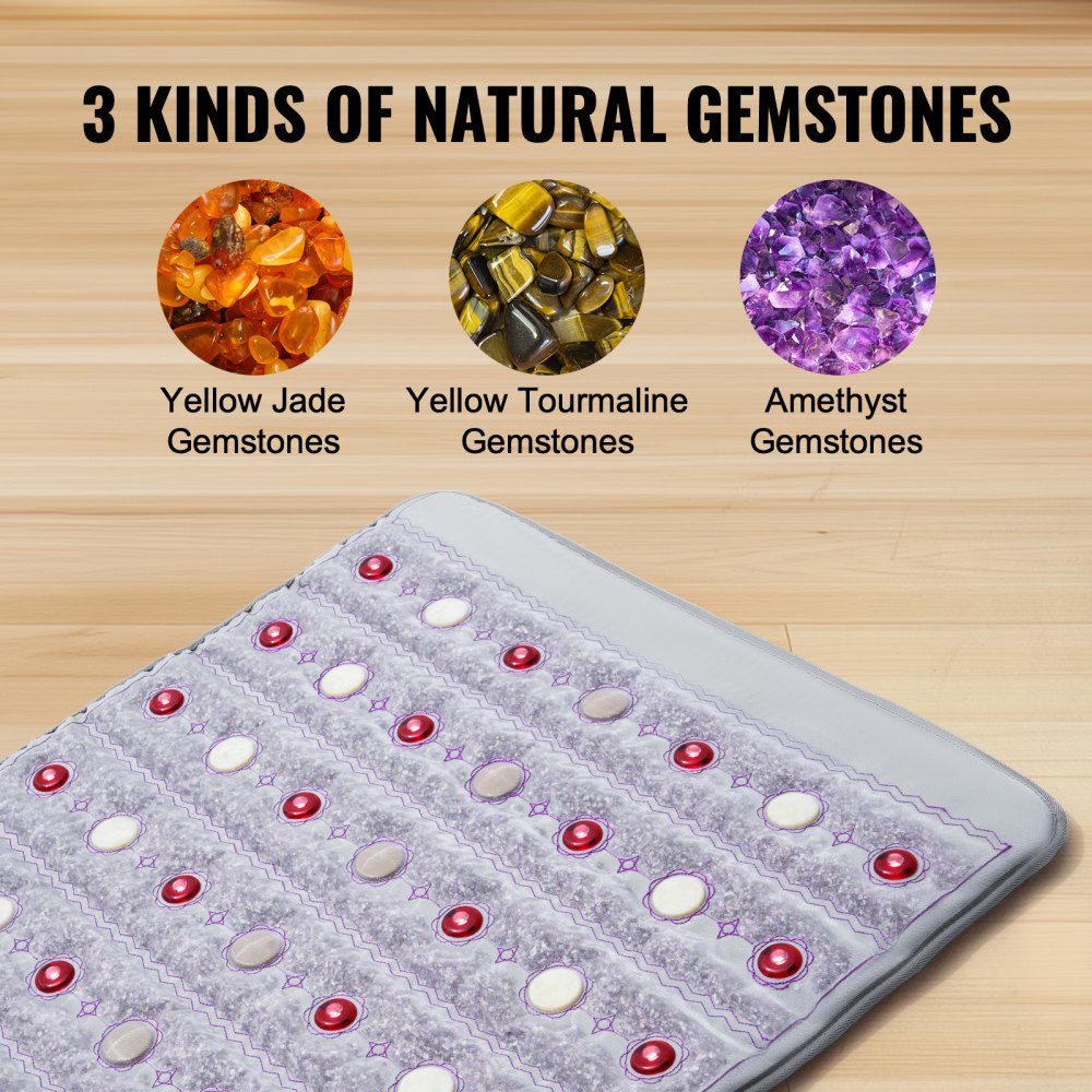 VEVOR Tappetino Riscaldante a Infrarossi lontani con Pietre di Giada e Tormalina, Tappetino con Luce Fotonica a 660 nm e Ioni Negativi, Pietre 39°C-70°C, Timer 12 Ore, per Schiena 1530 x 615 x 20 mm