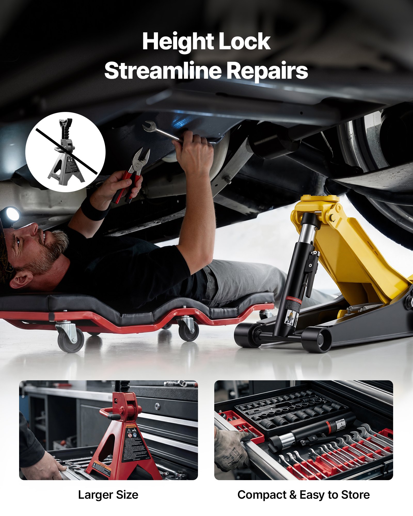 VEVOR Cric Idraulico a Carrello 3 Tonnellate a Basso Profilo, Cric Idraulico da Pavimento in Acciaio, a Doppio Pistone, Altezza di Sollevamento 75-500 mm, Ideale per Auto Sportivo, Moto, SUV e Camion