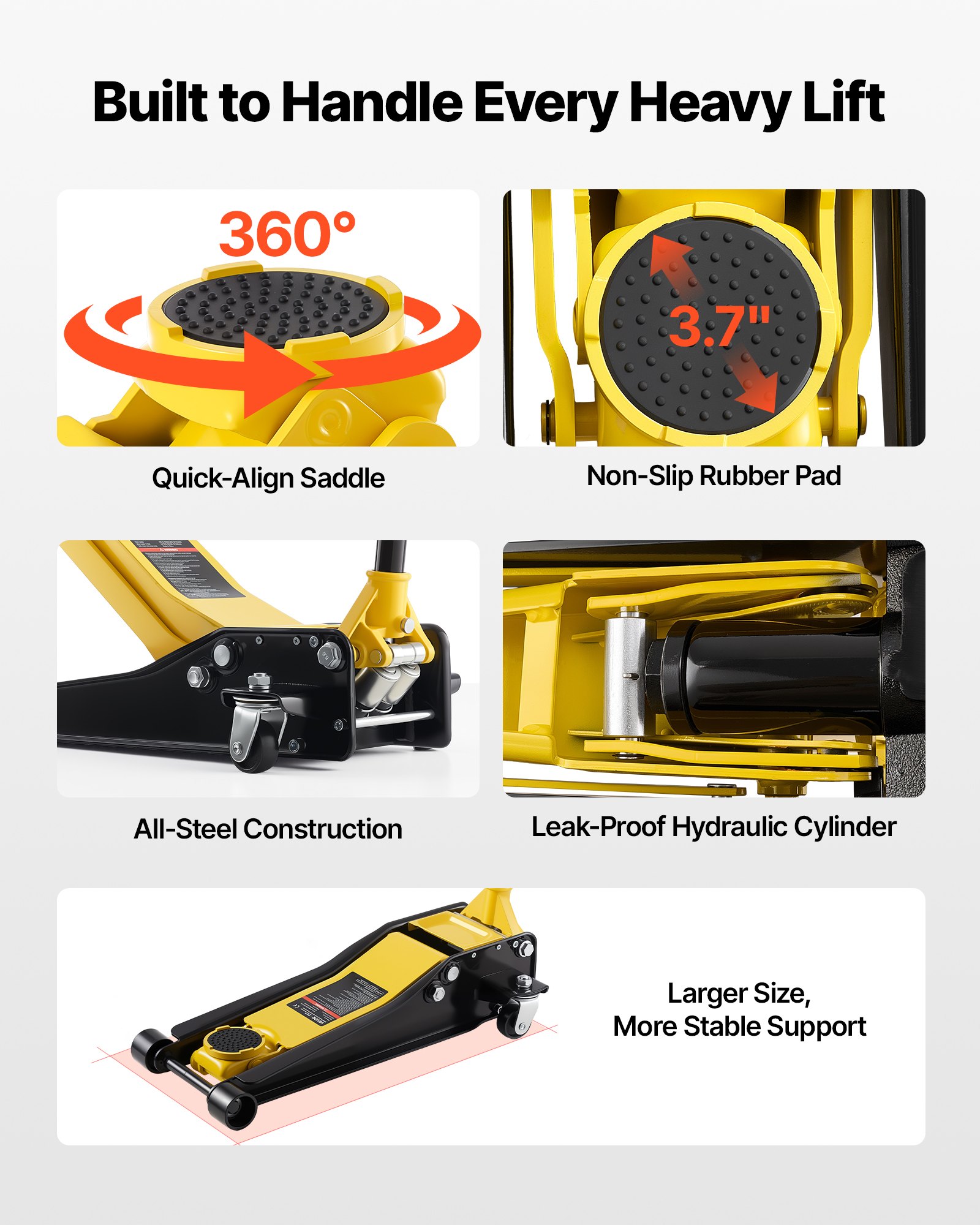 VEVOR Cric Idraulico a Carrello 3 Tonnellate a Basso Profilo, Cric Idraulico da Pavimento in Acciaio, a Doppio Pistone, Altezza di Sollevamento 75-500 mm, Ideale per Auto Sportivo, Moto, SUV e Camion