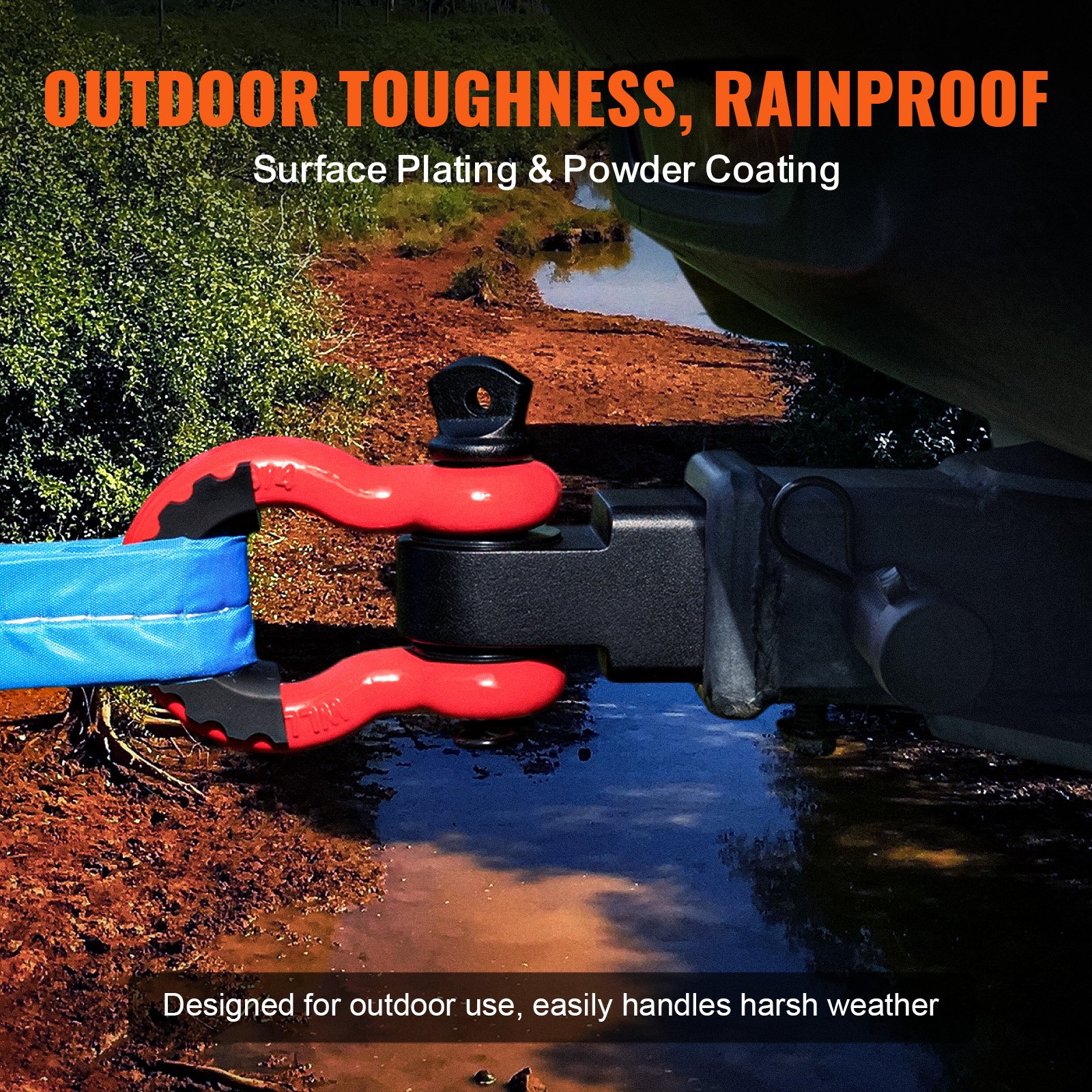 VEVOR trailer hitch bracket, fits 2-inch trailer hitches, 66,000 lbs breaking strength, D-ring shackle with trailer hitch locking pin, heavy-duty towing accessory for trucks and Jeeps