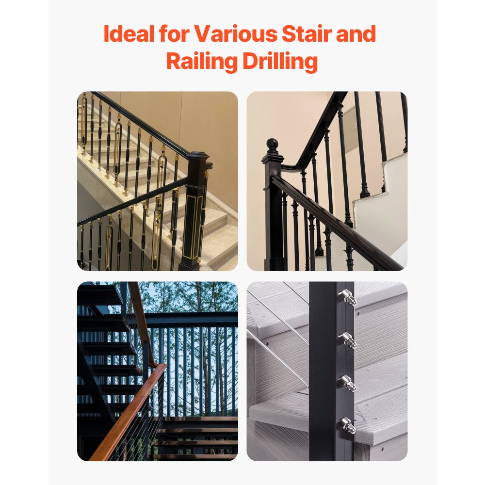 VEVOR Drill Guide, 30/ 45/ 90 Degree Angle 4 Sizes Portable Precision Drilling Guide Jig, for Drilling Angled or Horizontal Holes, Aluminum Alloy, for Deck Cable Railing Wood Post Stair Handrail