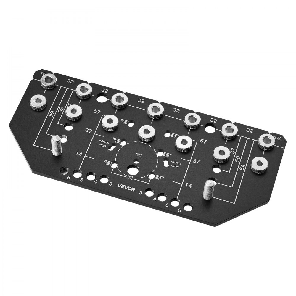 VEVOR Dima per Perni di Mensola e Dima per Cerniere, Lega di Alluminio, Kit Tasselli Autocentranti con Punte da Trapano da 6,4 e 4,8 mm, per Ante di Mobili, Librerie, Armadi, Lavorazione del Legno