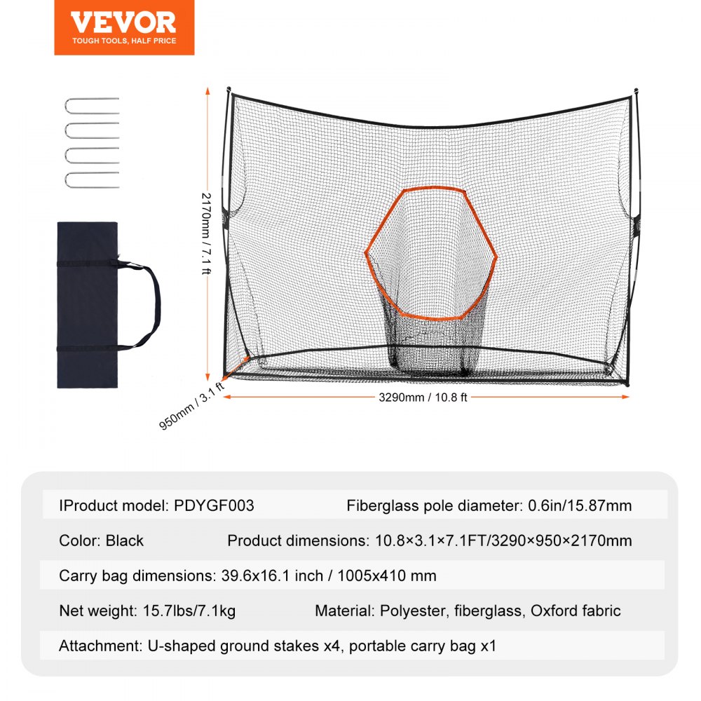 VEVOR Rete da Golf 10x7ft, Campo da Pratica Personale per Interni ed Esterni, Rete Ausiliaria da Golf Portatile per la Casa con Bersaglio/Telaio in Fibra di Vetro/Borsa per il Trasporto