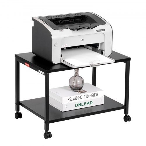 VEVOR Supporto per Stampante Portaoggetti Mobile 4 Ruote per Ufficio Studio Rastrelliera per Stampante 2 Ripiani Regolabili, Supporto per Stampante Tavolo MDF Capacità Carico Max. 25 kg Altezza 34 cm