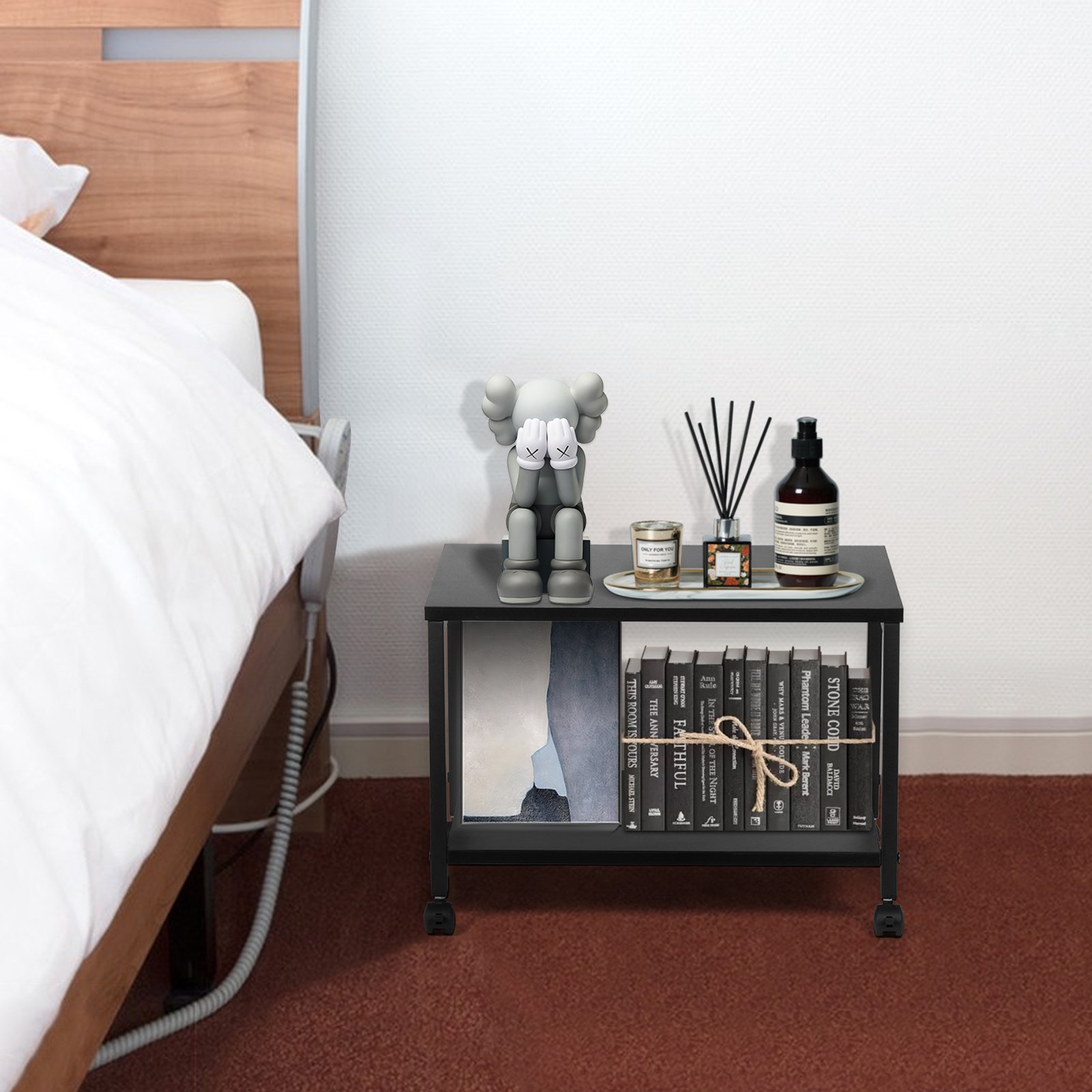 VEVOR Supporto per Stampante Portaoggetti Mobile 4 Ruote per Ufficio Studio Rastrelliera per Stampante 2 Ripiani Regolabili, Supporto per Stampante Tavolo MDF Capacità Carico Max. 25 kg Altezza 34 cm