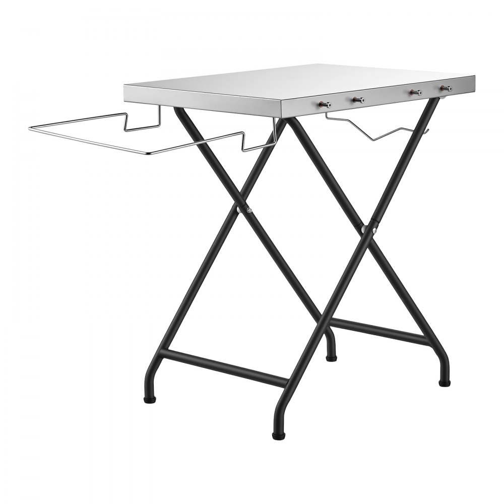 VEVOR Tavolo da Barbecue per Esterno Preparazione Campeggio Picnic 61x51 cm Bancone Pieghevole Portatile, Carico max 32 kg, Supporto a Forma di X, Postazione per Forno di Pizza, Utensili, Accessori