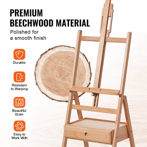 Cavalletto Da Studio H-Frame In Legno Di Faggio Somime - Regolabile In Altezza E Angolo, Con Ruote, Per Artisti Professionisti, Fino A 190cm, Colore Noce